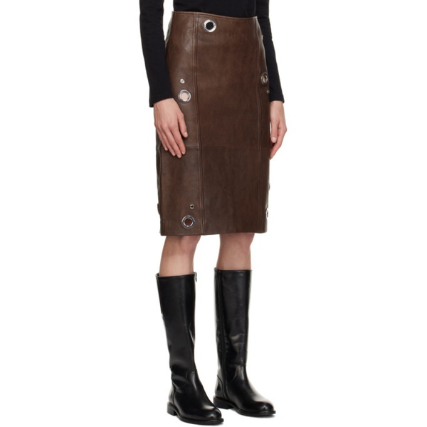  삭스 파츠 Saks Potts Brown Ania Leather Midi Skirt 232231F092005