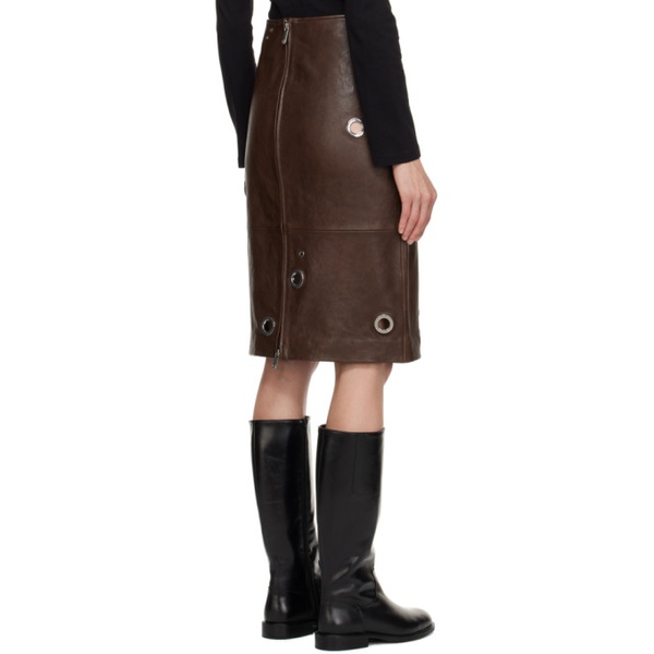  삭스 파츠 Saks Potts Brown Ania Leather Midi Skirt 232231F092005