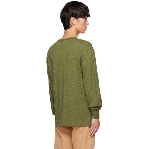  세러데이 뉴욕시티 Saturdays NYC Green Speckled Chain Script Long Sleeve T-Shirt 231899M213019