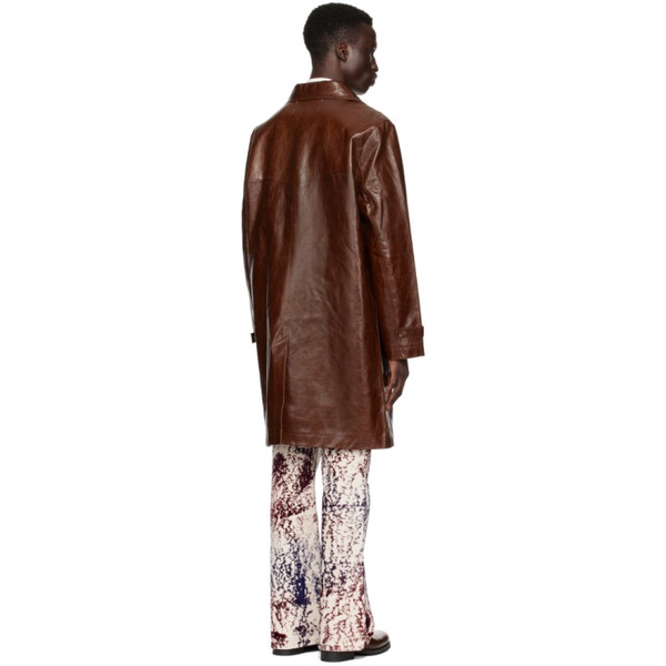  Sefr Brown Pancho Leather Coat 241491M176001