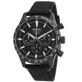 Seiko MEN'S 에센셜 Essentials Chronograph Stainless Steel Black Dial Watch SSB417