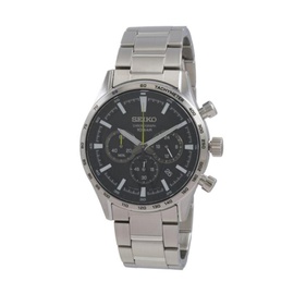 Seiko MEN'S 에센셜 Essentials Chronograph Stainless Steel Black Dial Watch SSB413P1