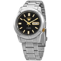 MEN'S Seiko 5 Stainless Steel Black Dial Watch SNKK17J1