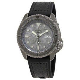 Seiko MEN'S 5 Sports Silicone with an inlaid Black Leather Top Grey Dial Watch SRPE79K1