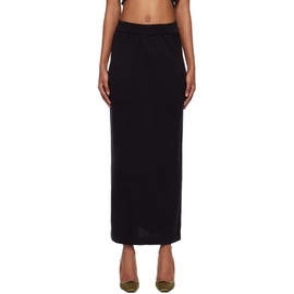 Silk Laundry Black Straight Midi Skirt 231223F093001