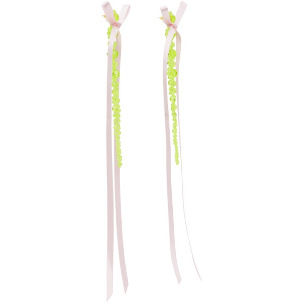 시몬 로샤 Simone Rocha Green & Pink Bow Ribbon Drip Earrings 232405F022017