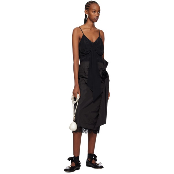  시몬 로샤 Simone Rocha Black Pressed Rose Midi Skirt 241405F092004