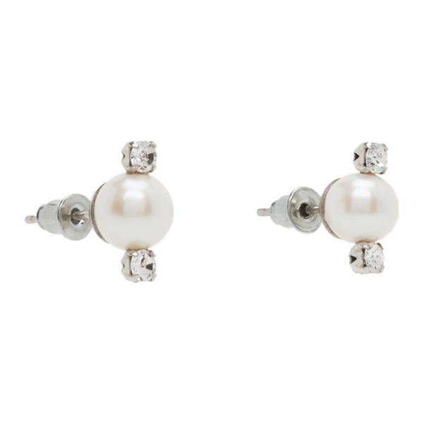  시몬 로샤 Simone Rocha Silver Mini Crystal Pearl Stud Earrings 241405F022041