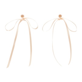 시몬 로샤 Simone Rocha Beige & Pink Bow Ribbon Stud Earrings 241405F022036