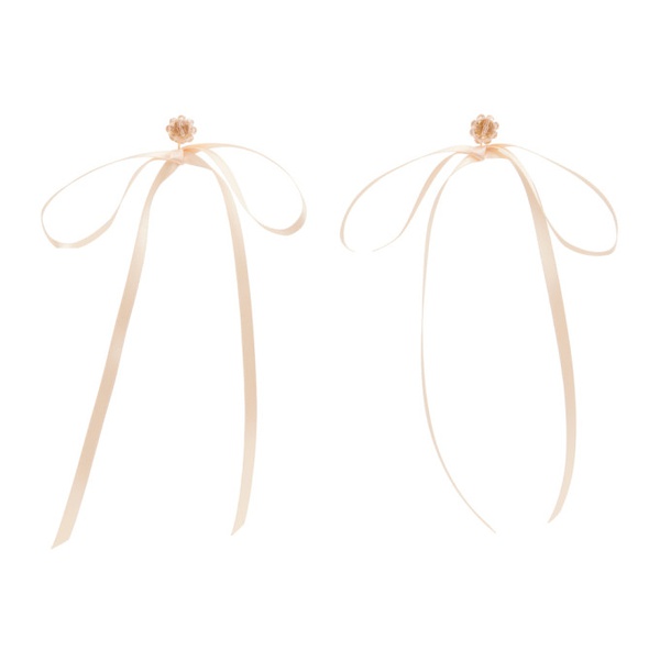  시몬 로샤 Simone Rocha Beige & Pink Bow Ribbon Stud Earrings 241405F022036