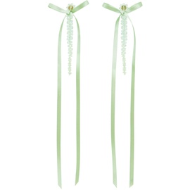 시몬 로샤 Simone Rocha Green Bow Ribbon Drip Earrings 241405F022025