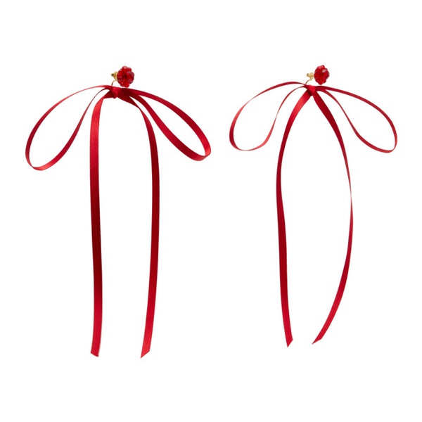  시몬 로샤 Simone Rocha Red Bow Ribbon Stud Earrings 241405F022035
