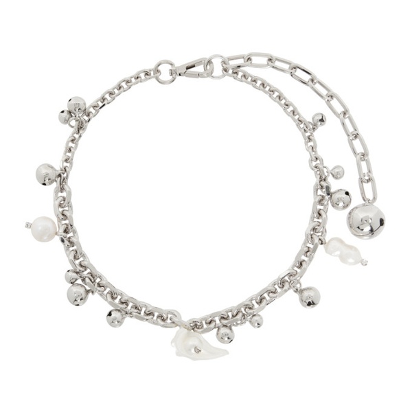  시몬 로샤 Simone Rocha Silver Bell Charm & Pearl Chain Necklace 241405F023010