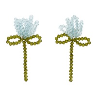 시몬 로샤 Simone Rocha Blue & Khaki Cluster Flower Earrings 241405F022048