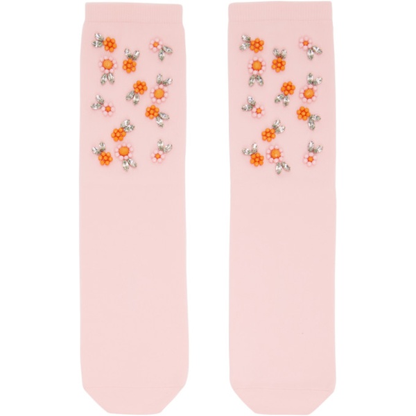  시몬 로샤 Simone Rocha Pink Embellished Socks 231405F076000
