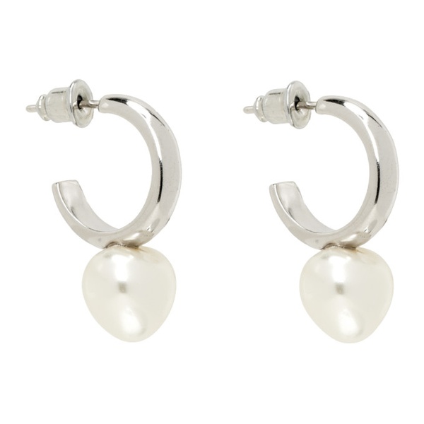  시몬 로샤 Simone Rocha Silver & White Open Hoop Earrings 232405F022026
