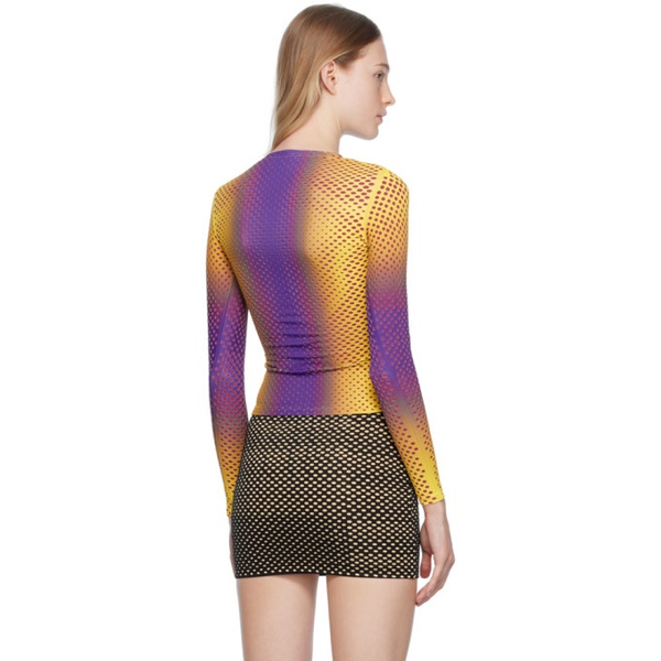  Sinead Gorey Purple & Yellow Laser-Cut Long Sleeve T-Shirt 232483F110009