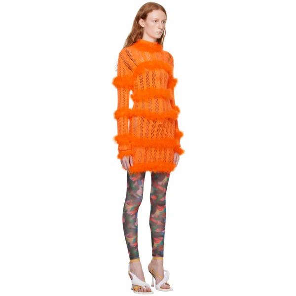  Sinead Gorey Orange Hole Punch Faux-Fur Minidress 222483F052009