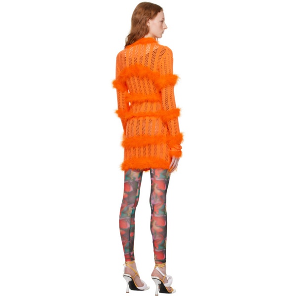  Sinead Gorey Orange Hole Punch Faux-Fur Minidress 222483F052009