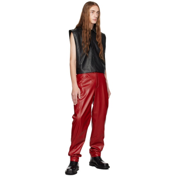  Situationist Red Four-Pocket Faux-Leather Pants 231149M189002