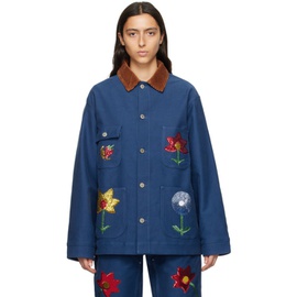 Sky High Farm Workwear Blue Embroidered Denim Jacket 231219F060000