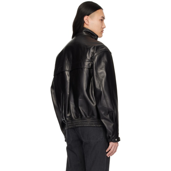  솔리드 옴므 Solid Homme Black Hooded Leather Jacket 241221M181000