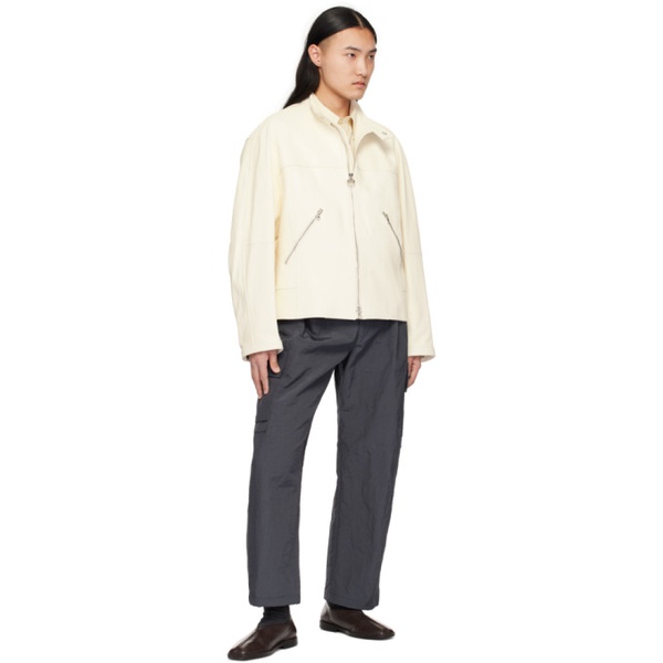  솔리드 옴므 Solid Homme White Band Collar Leather Jacket 241221M181002