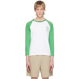 스포티 앤 리치 Sporty & Rich White & Green Emblem Baseball Long Sleeve T-Shirt 241446M213016