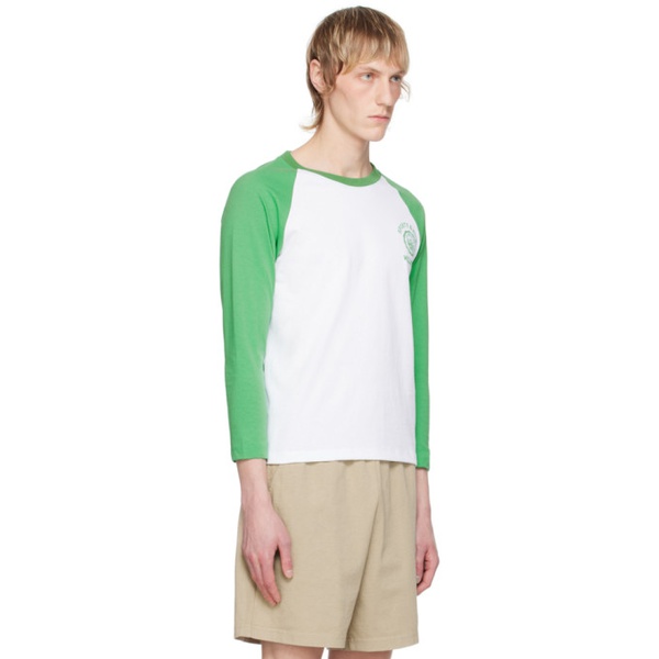  스포티 앤 리치 Sporty & Rich White & Green Emblem Baseball Long Sleeve T-Shirt 241446M213016
