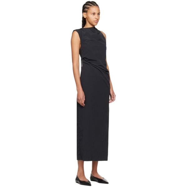  St. Agni Black Asymmetric Neck Midi Dress 241193F054007