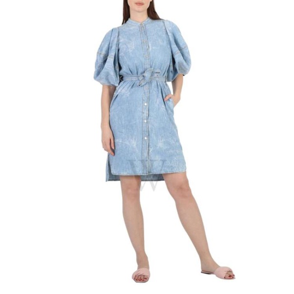 스텔라 맥카트니 스텔라 맥카트니 Stella Mccartney Crinkle Blue Denim Puff Sleeve Dress 6D0108 3SPH09-4256
