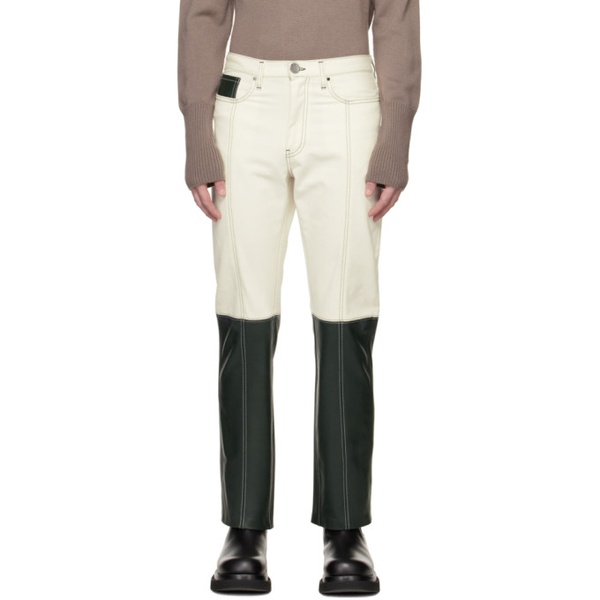  Steven Passaro SSENSE Exclusive White & Green Leather Jeans 222662M189000