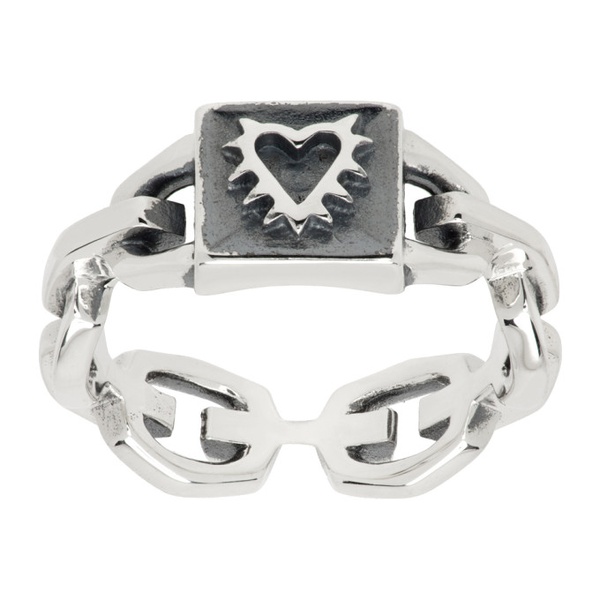  스톨렌 걸프렌드 클럽 Stolen Girlfriends Club Silver Spiked Heart Chain Ring 241068M147003