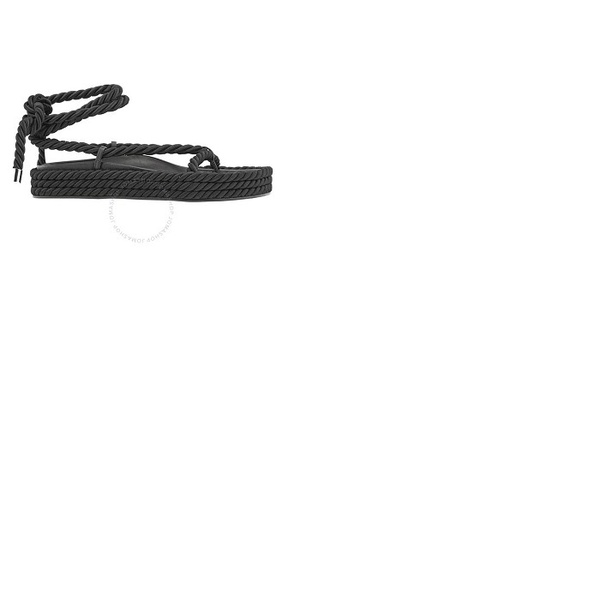  Studio Amelia Ladies Black Tether Rope Ankle-Wrap Flat Sandals F305BLK