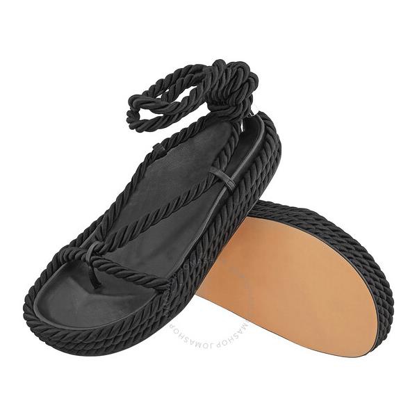  Studio Amelia Ladies Black Tether Rope Ankle-Wrap Flat Sandals F305BLK