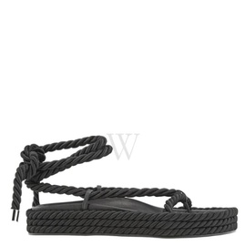 Studio Amelia Ladies Black Tether Rope Ankle-Wrap Flat Sandals F305BLK