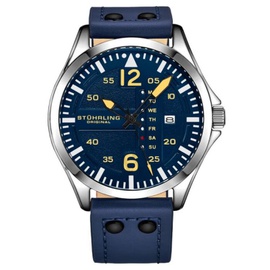 Stuhrling Original MEN'S Aviator Leather Blue Dial Watch M17216