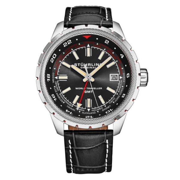  Stuhrling Original MEN'S Monaco Leather Black Dial Watch M18224