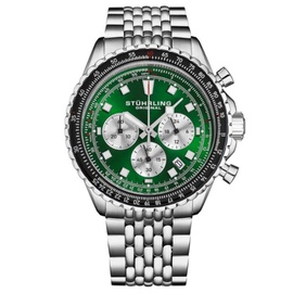 Stuhrling Original MEN'S Monaco Chronograph Stainless Steel Green Dial Watch M18218