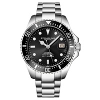 Stuhrling Original MEN'S Aquadiver Stainless Steel Black Dial Watch M18252