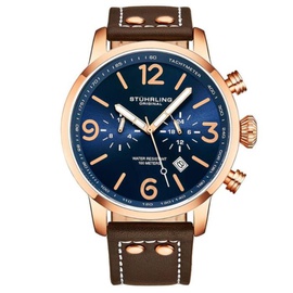 Stuhrling Original MEN'S Aviator Leather Blue Dial Watch M13647