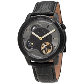 Stuhrling Original MEN'S Legacy Leather Black (Open Heart) Dial Watch M15401
