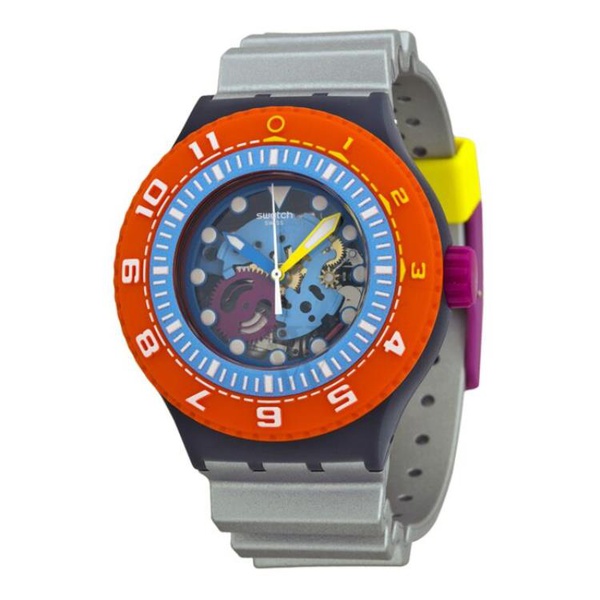  Swatch MEN'S Sea-through Silver Silicone Rubber Blue Transparent Dial Watch SUUM101