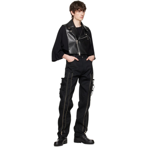  타카히로미야시타 더솔로이스트 TAKAHIROMIYASHITA TheSoloist. Black Motorcycle Dickie Faux-Leather Vest 231970M181000