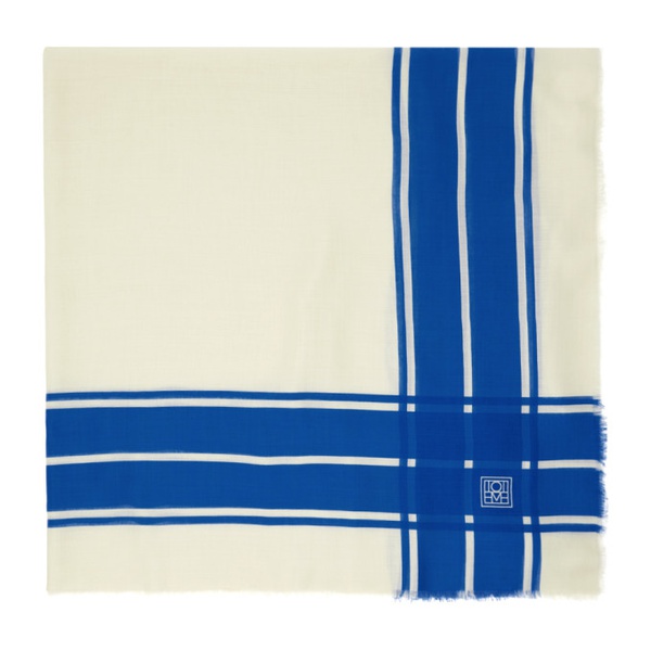  TOTEME Blue & 오프화이트 Off-White Wool Silk Blanket Scarf 241771F028018