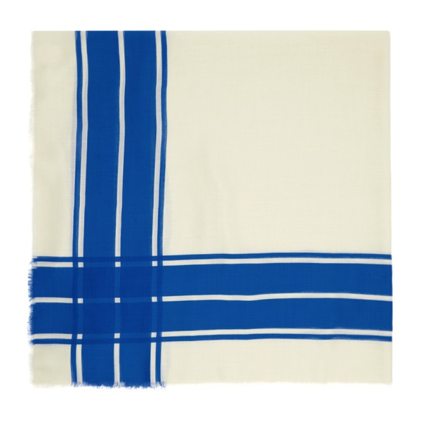  TOTEME Blue & 오프화이트 Off-White Wool Silk Blanket Scarf 241771F028018