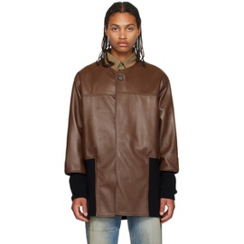 T/SEHNE Brown Cut-Through Leather Jacket 232612M181000