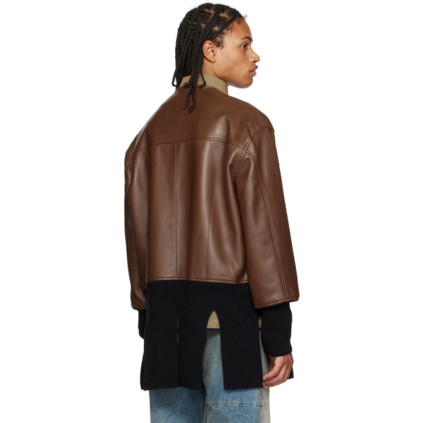  T/SEHNE Brown Cut-Through Leather Jacket 232612M181000