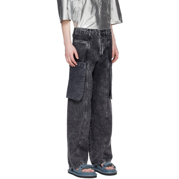  T/SEHNE Black Fold-Up-Pocket Jeans 241612M186002