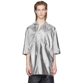 T/SEHNE Silver Asymmetric Slash Shirt 241612M192005